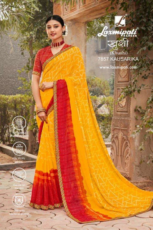 Laxmipati Khushi 7857 Yellow Chiffon Saree