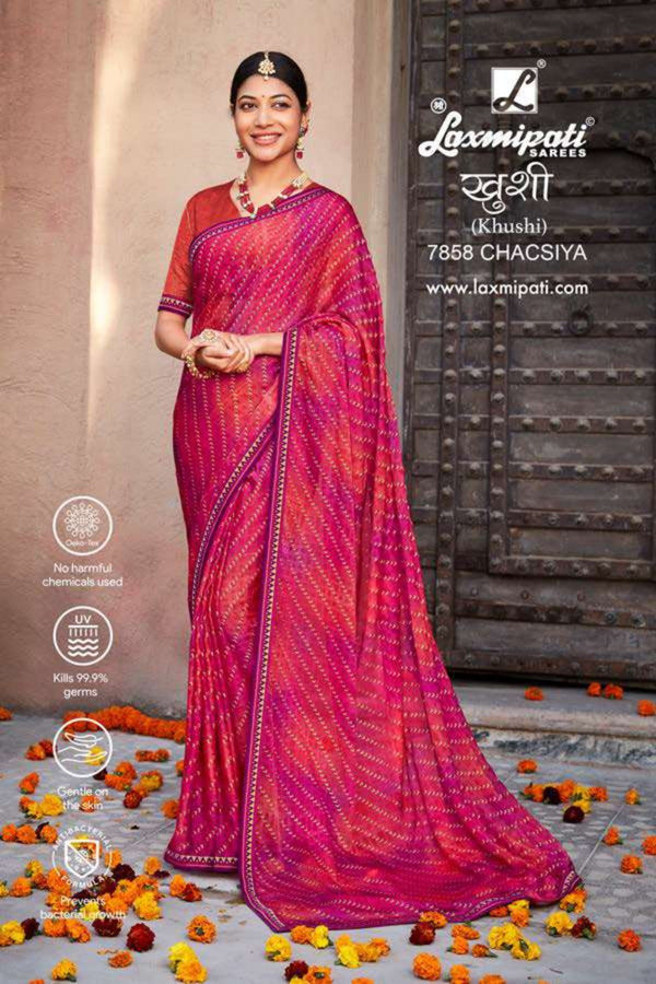 Laxmipati Khushi 7858 Pink Silk Chiffon Saree