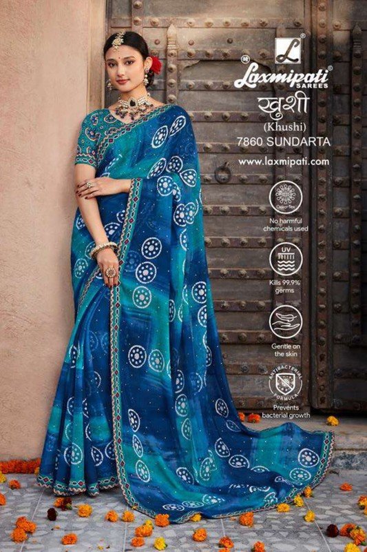 Laxmipati Khushi 7860 Blue Chiffon Saree