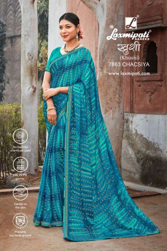 Laxmipati Khushi 7863 Blue Silk Chiffon Saree