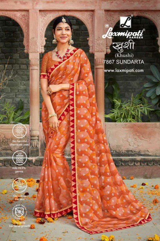 Laxmipati Khushi 7867 Orange Chiffon Saree