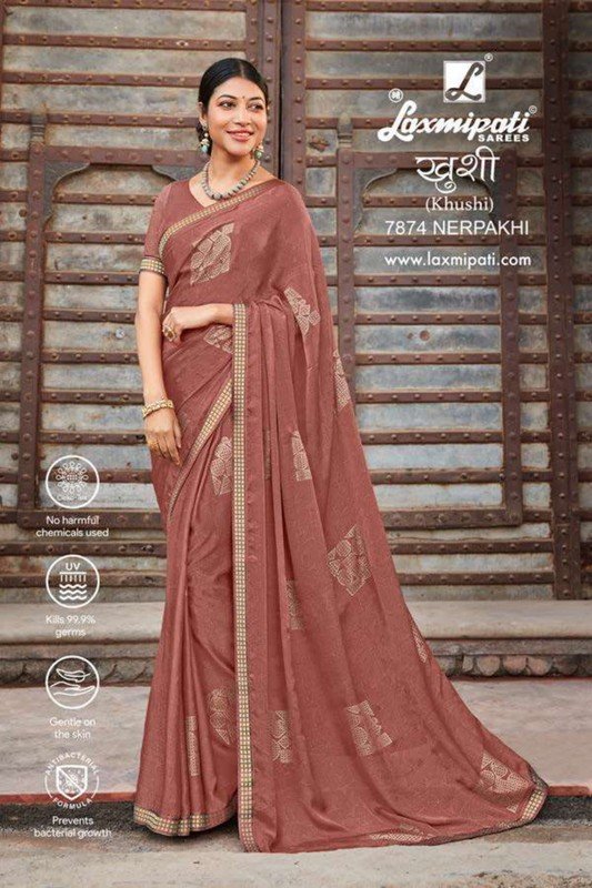 Laxmipati Khushi 7874 Brown Silk Chiffon Saree