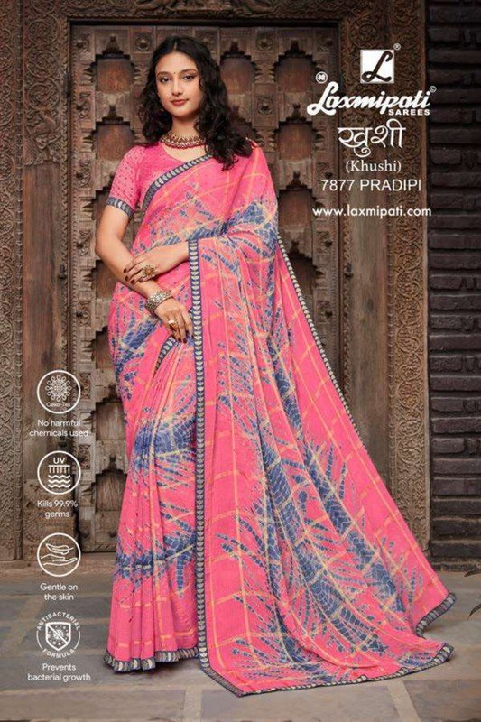 Laxmipati Khushi 7877 Pink Chiffon Saree