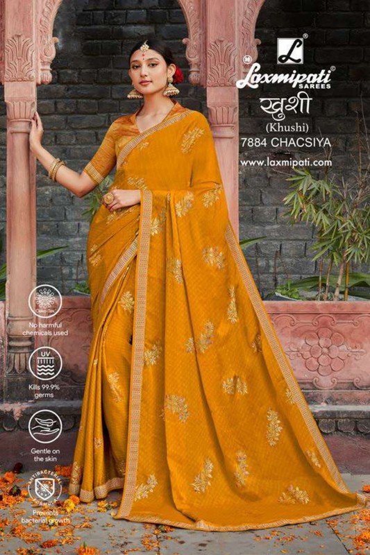 Laxmipati Khushi 7884 Yellow Silk Chiffon Saree