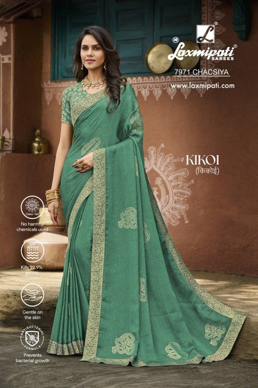 Laxmipati Kikoi 7971 Blue Silk Chiffon Saree