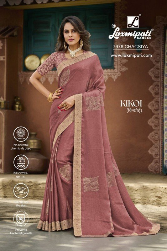 Laxmipati Kikoi 7976 Pink Silk Chiffon Saree