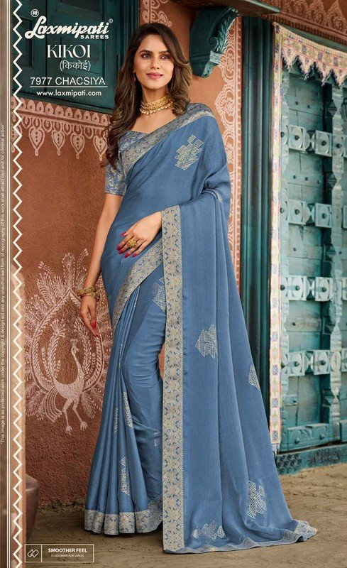 Laxmipati Kikoi 7977 Blue Silk Chiffon Saree