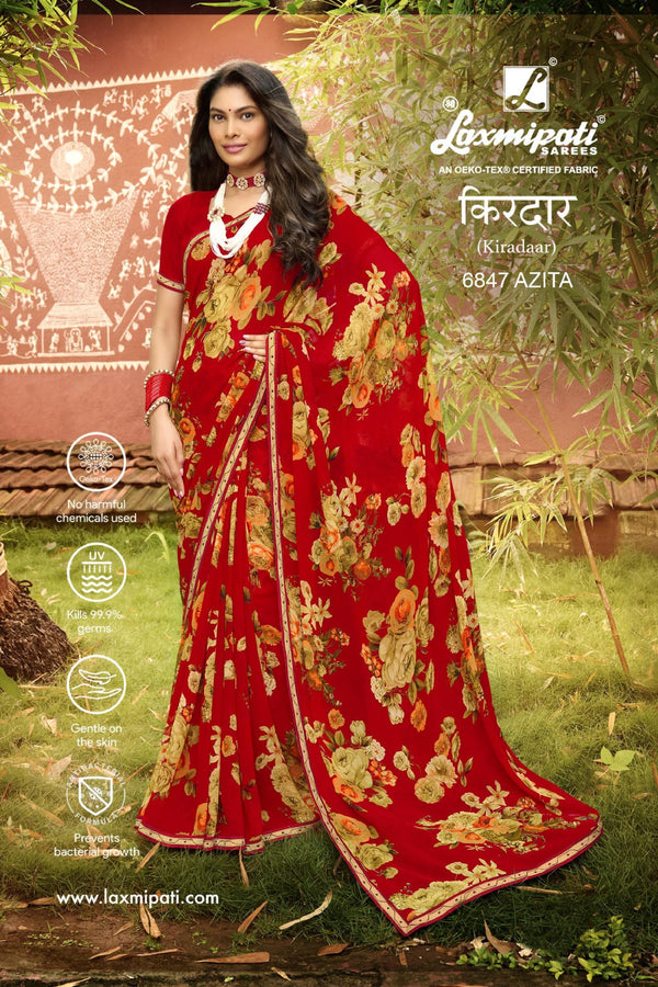 Laxmipati Kiradaar 6847 Red Georgette Saree