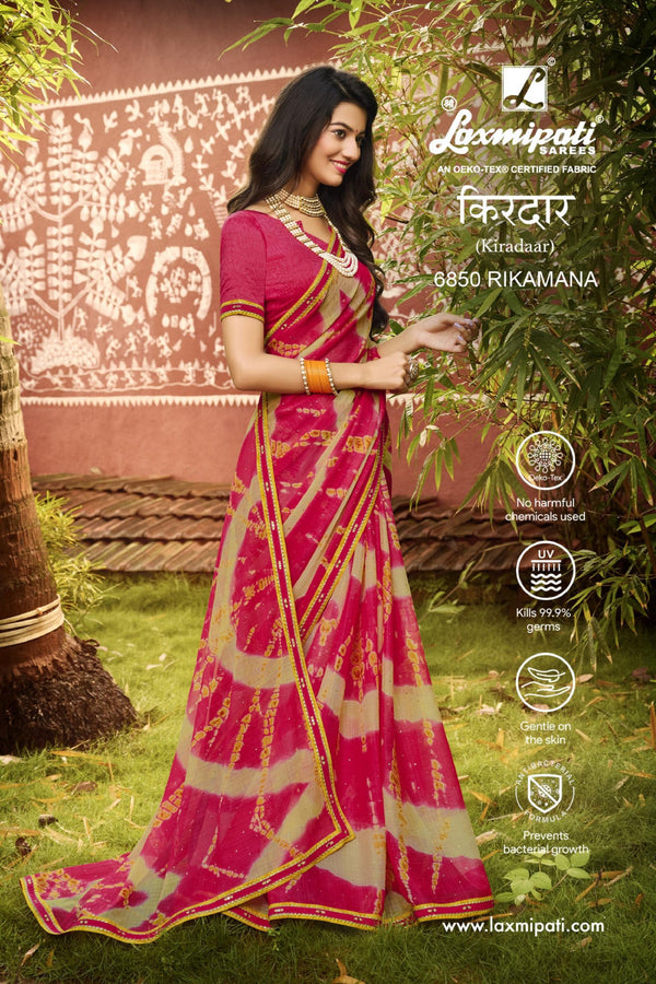 Laxmipati Kiradaar 6850 Pink Chiffon Saree