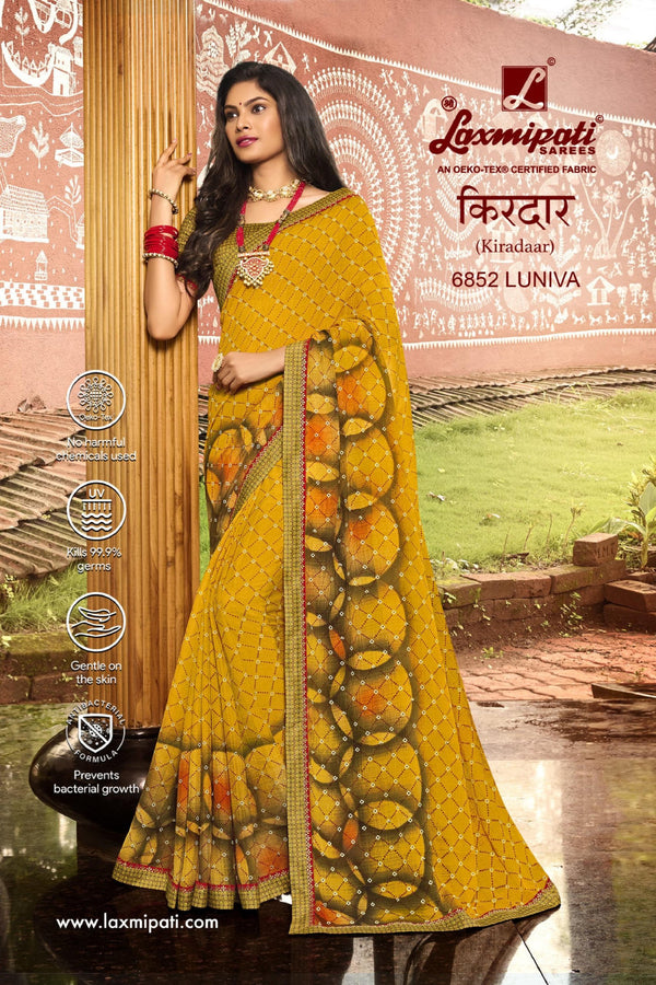 Laxmipati Kiradaar 6852 Yellow Chiffon Saree