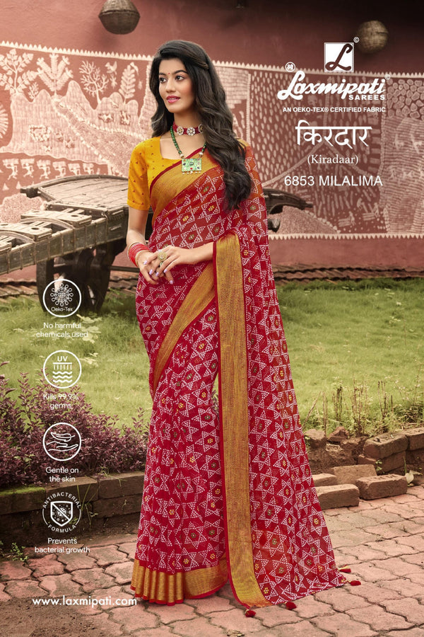 Laxmipati Kiradaar 6853 Red Chiffon Saree