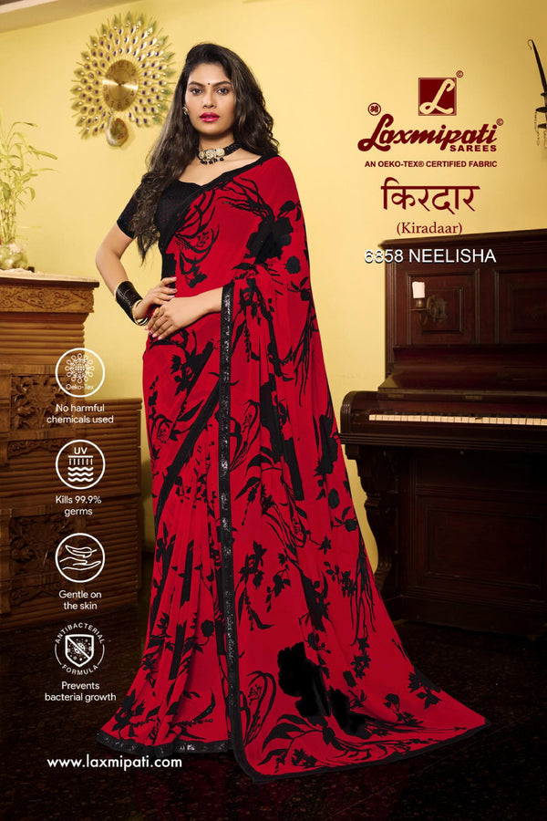 Laxmipati Kiradaar 6858 Red Georgette Saree