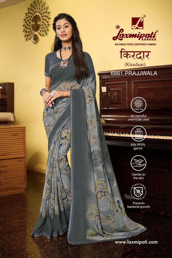 Laxmipati Kiradaar 6861 Grey Chiffon Saree