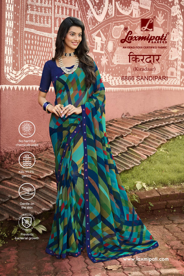 Laxmipati Kiradaar 6866 Blue Georgette Saree