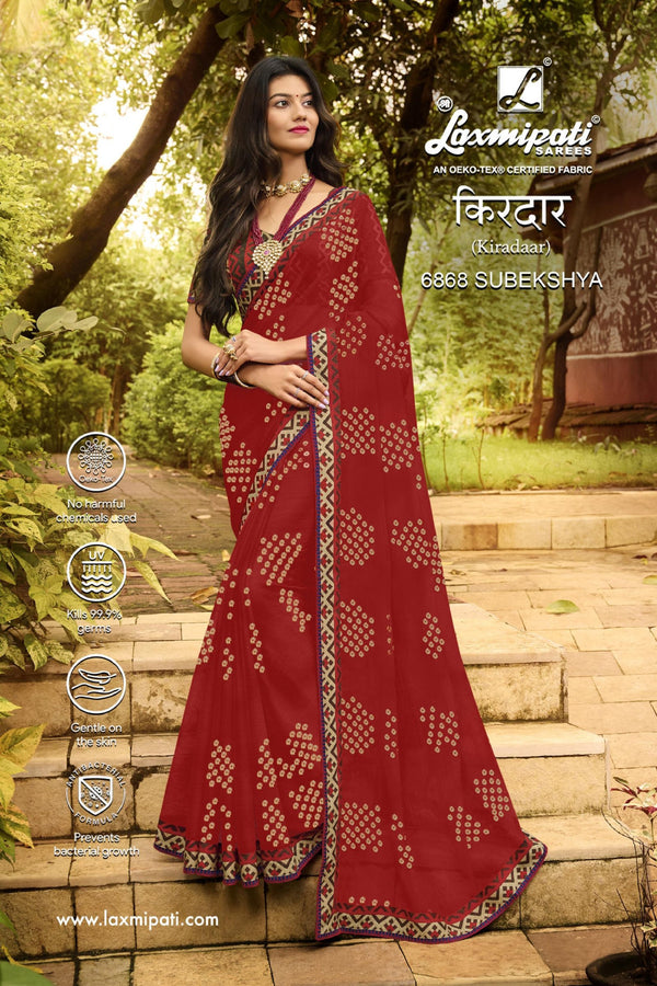 Laxmipati Kiradaar 6868 Red Chiffon Saree