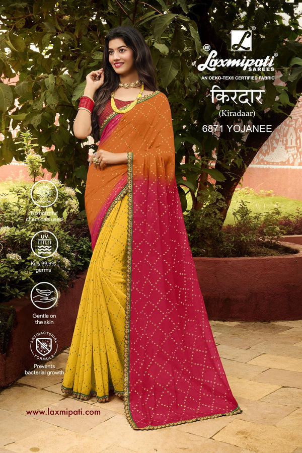 Laxmipati Kiradaar 6871 Yellow Chiffon Saree