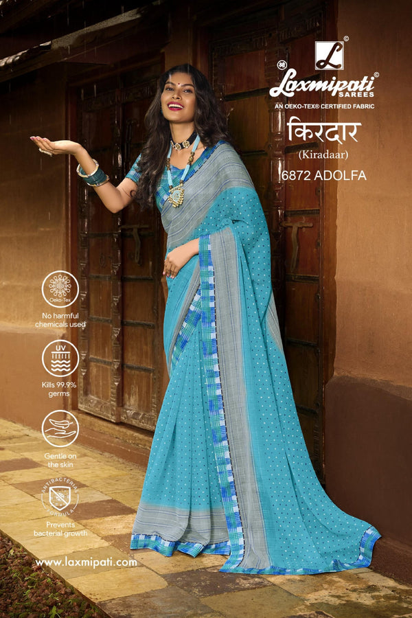 Laxmipati Kiradaar 6872 Blue Chiffon Saree