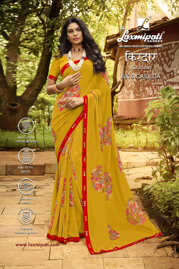 Laxmipati Kiradaar 6876 Yellow Georgette Saree