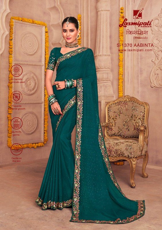 Laxmipati Kishmish S-1370 Green Chiffon Saree