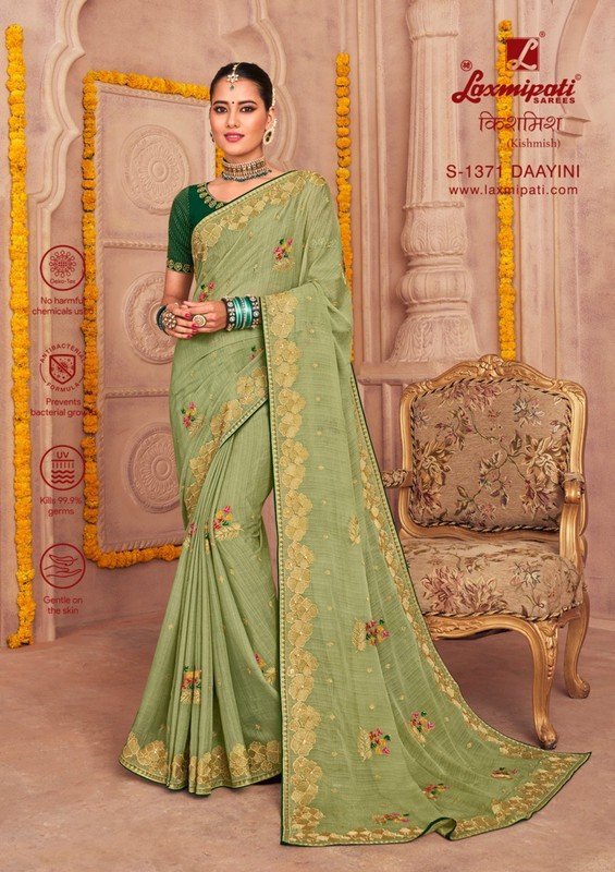 Laxmipati Kishmish S-1371 Green Chiffon Saree