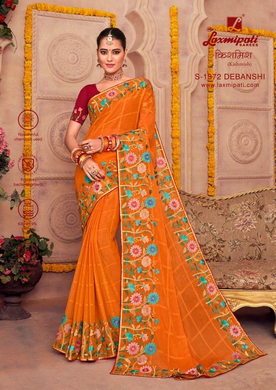 Laxmipati Kishmish S-1372 Orange Chiffon Saree