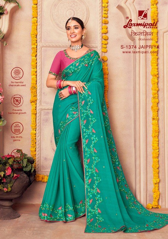 Laxmipati Kishmish S-1374 Green Chiffon Saree