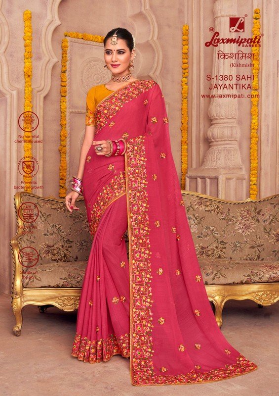 Laxmipati Kishmish S-1380 Pink Chiffon Saree