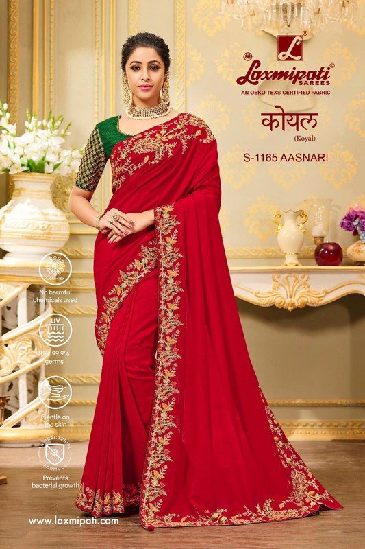 Laxmipati Koyal S-1165 Red Raw Silk Saree