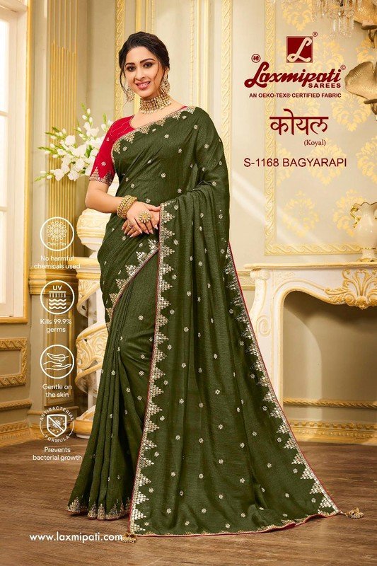 Laxmipati Koyal S-1168 Green Raw Silk Saree