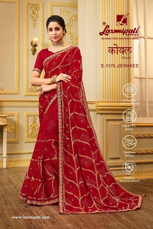 Laxmipati Koyal S-1175 Red Chiffon Saree