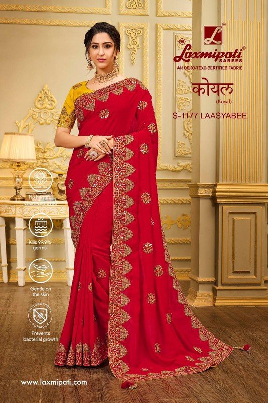 Laxmipati Koyal S-1177 Red Raw Silk Saree