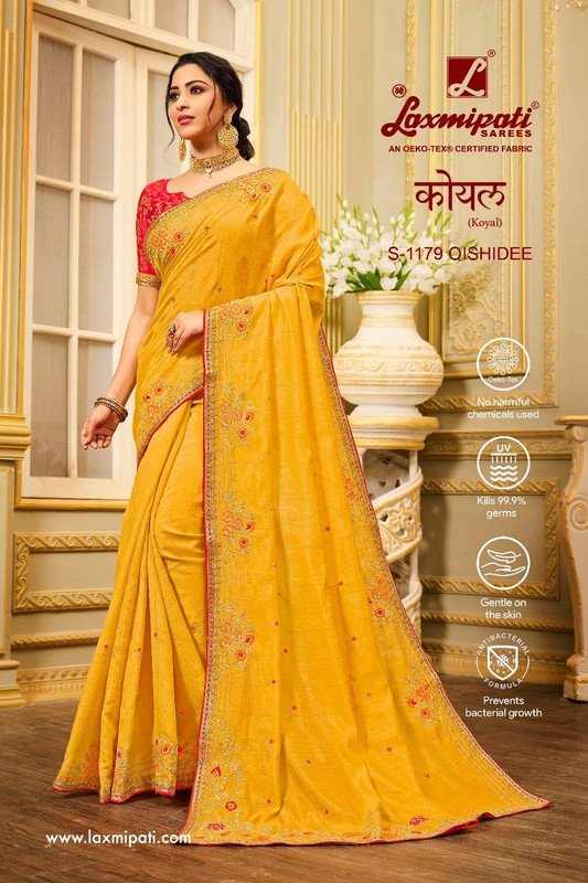 Laxmipati Koyal S-1179 Yellow Raw Silk Saree