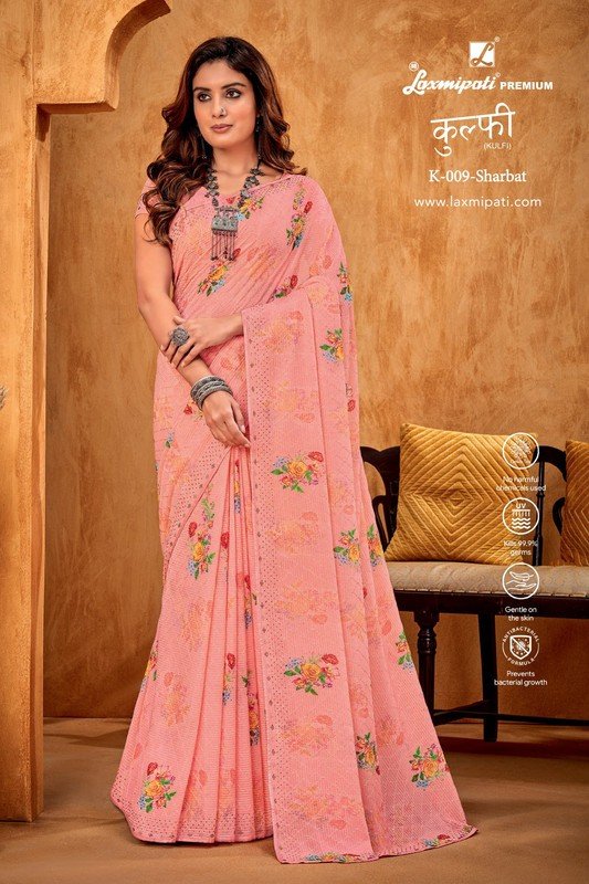 Laxmipati Kulfi K-009 Pink Georgette Saree