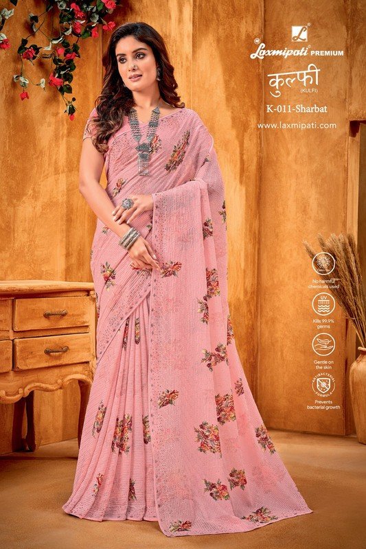 Laxmipati Kulfi K-011 Pink Georgette Saree