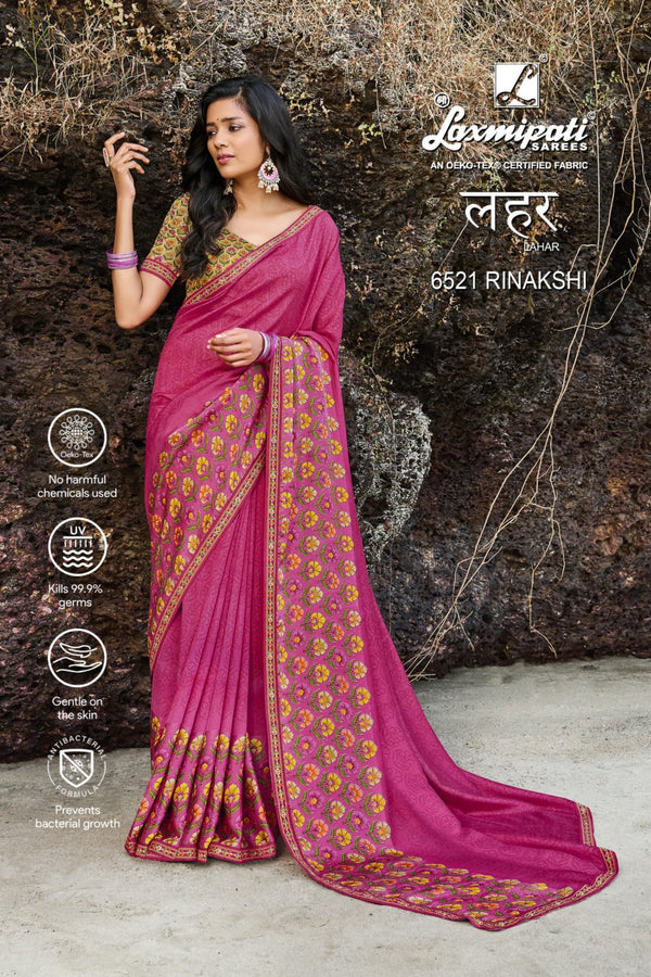 Laxmipati Lahar 6521 Pink Silk Saree