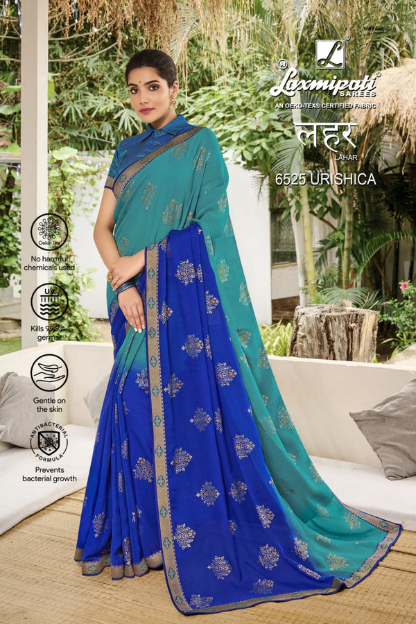 Laxmipati Lahar 6525 Blue Chiffon Saree