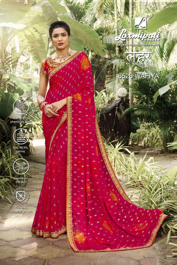 Laxmipati Lahar 6526 Pink Chiffon Saree