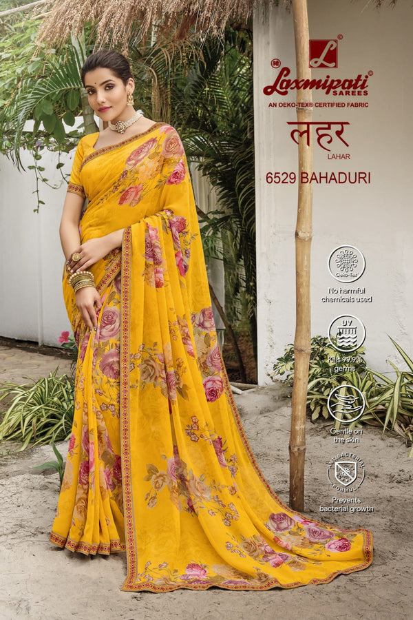 Laxmipati Lahar 6529 Yellow Georgette Saree