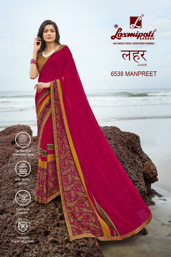 Laxmipati Lahar 6538 Pink Georgette Saree