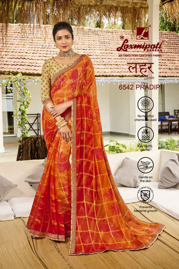 Laxmipati Lahar 6542 Orange Chiffon Saree