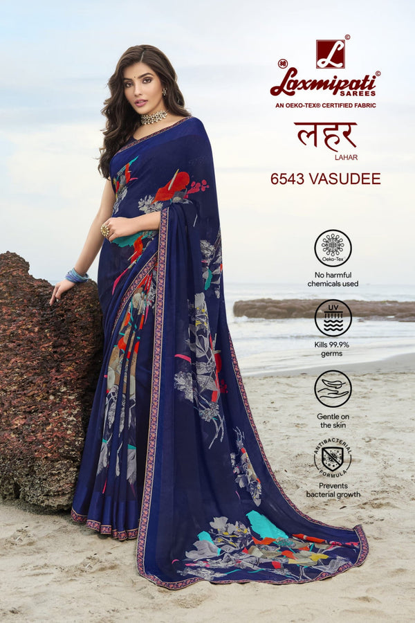 Laxmipati Jute georgette Navy Blue Saree (6533)