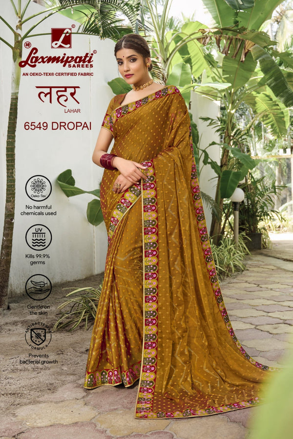 Laxmipati Lahar 6549 Yellow Chiffon Saree