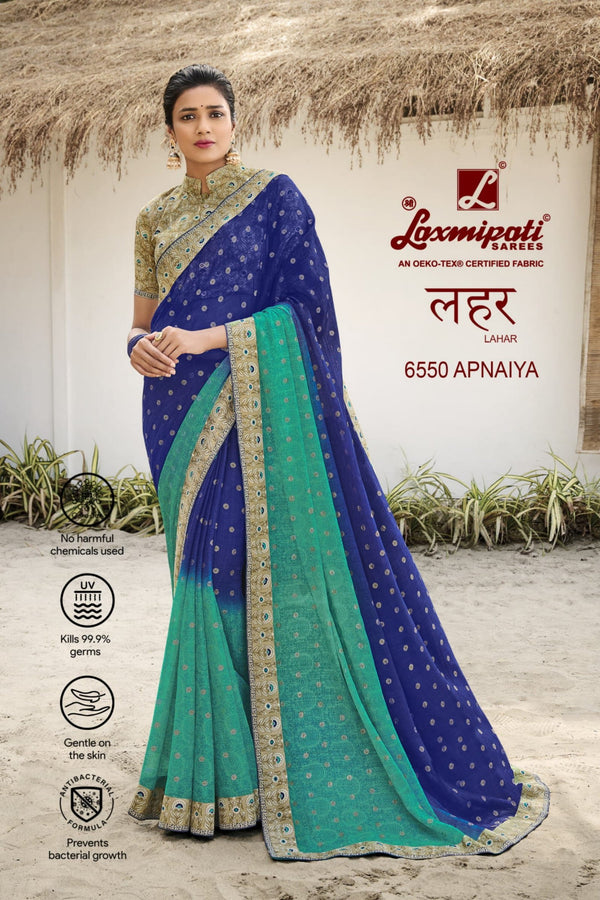 Laxmipati Lahar 6550 Blue Chiffon Saree