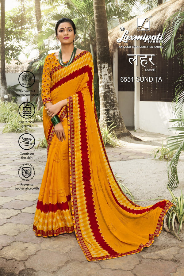 Laxmipati Lahar 6551 Yellow Chiffon Saree