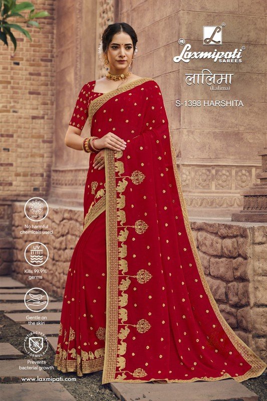 Laxmipati Lalima S-1398 Red Chiffon Saree