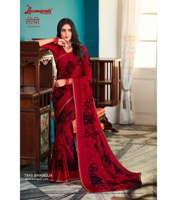 Laxmipati Leechee 7945 Red Jute-Georgette Saree