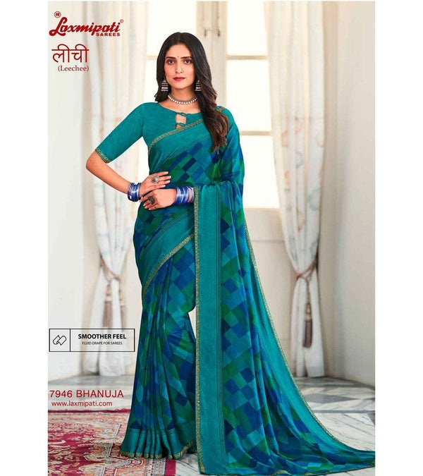 Laxmipati Leechee 7946 Blue Jute-Georgette Saree