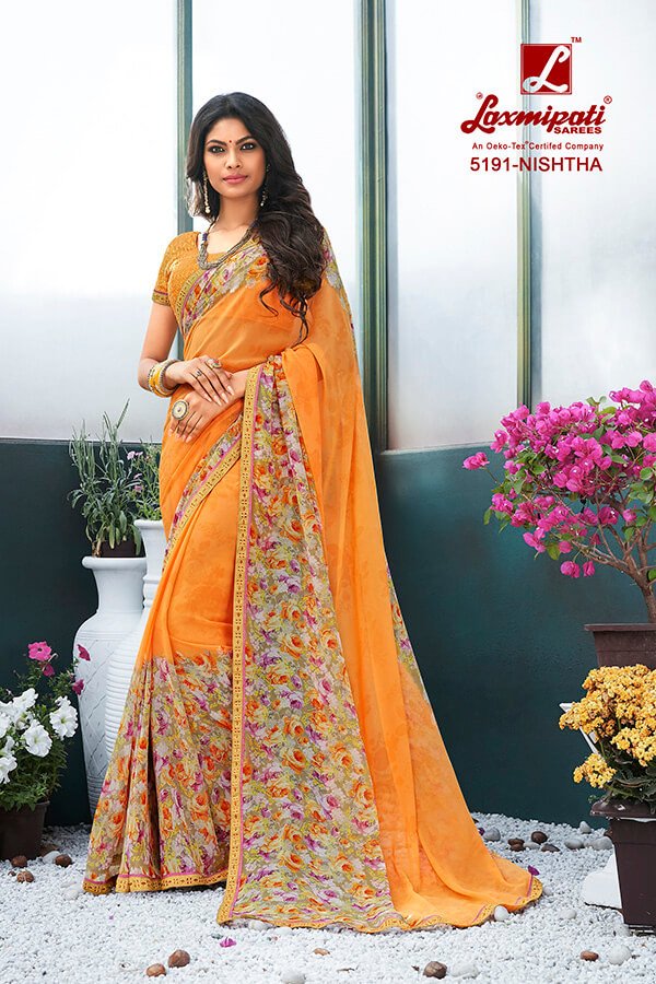 Laxmipati Rangrezi 5191 Orange Georgette Saree