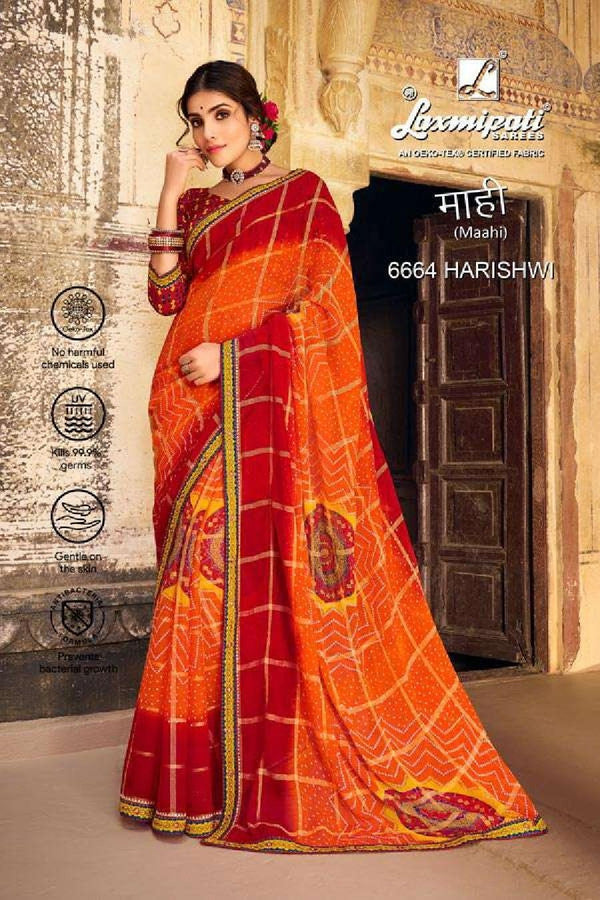 Laxmipati Maahi 6664 Orange Chiffon Saree