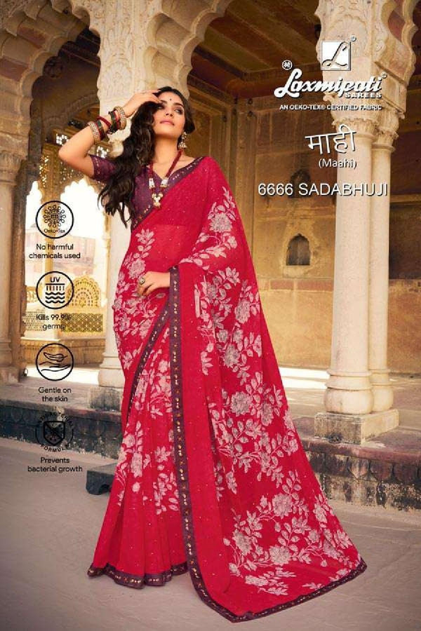 Laxmipati Maahi 6666 Red Chiffon Saree